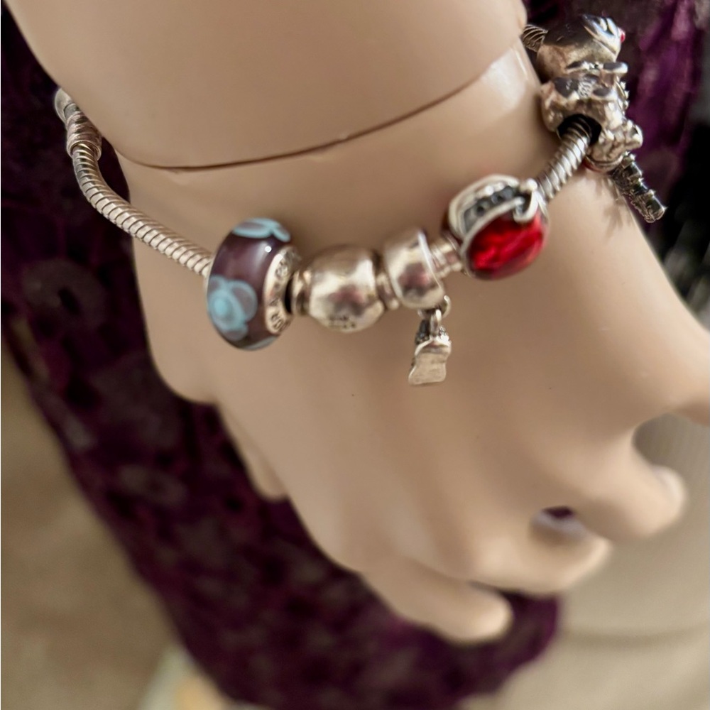 PANDORA 925 STERLING SILVER BRACELET 7" W/(10) PANDORA 925 MIXED CHARMS RETIRED - Picture 16 of 16